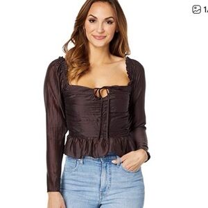 Wayf Dark Brown Ruched Blouse